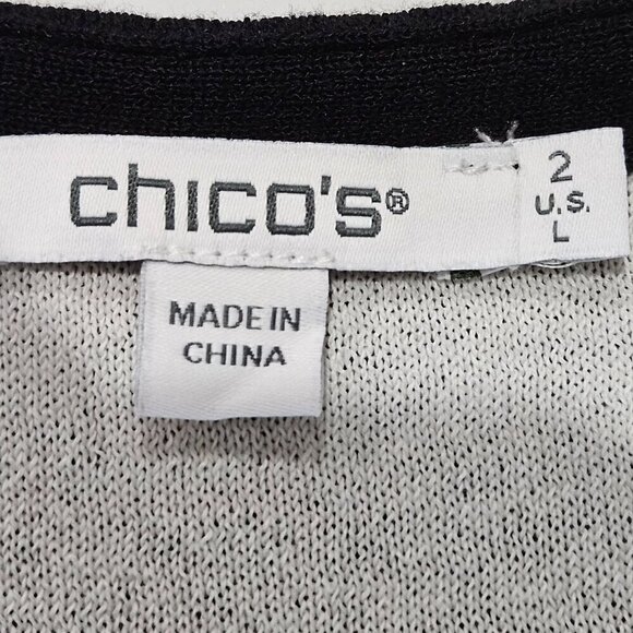 Chico's Size Large Black & White Floral V-Neck Career Tank Sleeveless Top - Picture 4 of 6